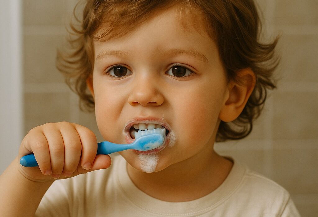 copil se spala pe dinti